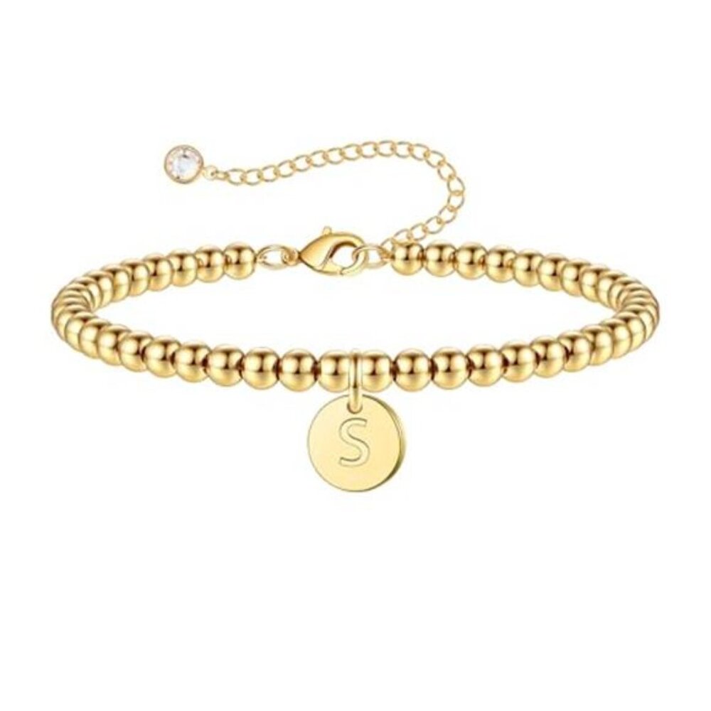 Womens Initial Bracelet Gold Plated Letter Charm Dainty Adjustable Jewelry Gift